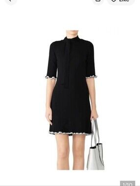 Zara Ribbed Black Knit Mini Dress with Contrast Trim Size Medium